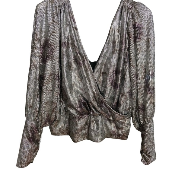 Maison d' Amelie Paris Metallic Crossover Shimmer Blouse Size M Evening Party - Picture 7 of 13